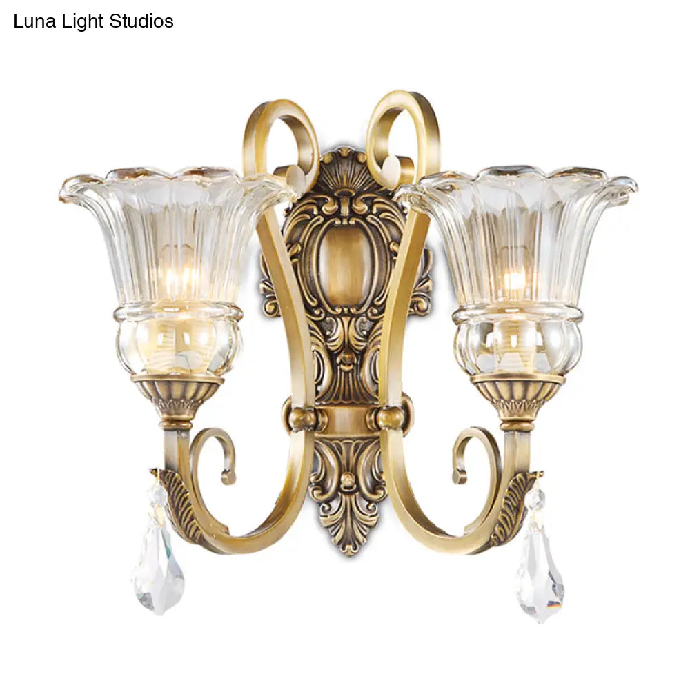 DecorBites™ Contemporary Brass Wall Mount Light with Crystal Drop - Flower Bedroom Sconce