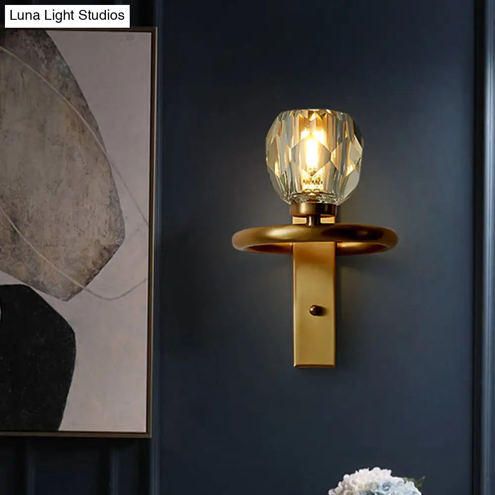 DecorBites™ Contemporary Brass Wall Sconce with Global Crystal Shade - Elegant Dining Room Lighting