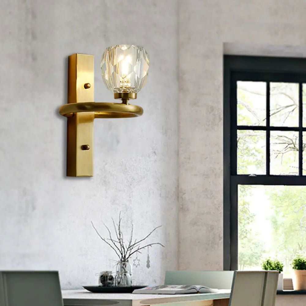 DecorBites™ Contemporary Brass Wall Sconce with Global Crystal Shade - Elegant Dining Room Lighting