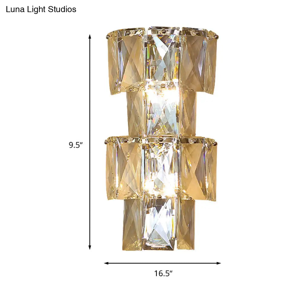 DecorBites™ Contemporary Clear Crystal 4-Bulb Tiered Ice Cube Wall Lamp Kit - Modern Sconce Light Fixture
