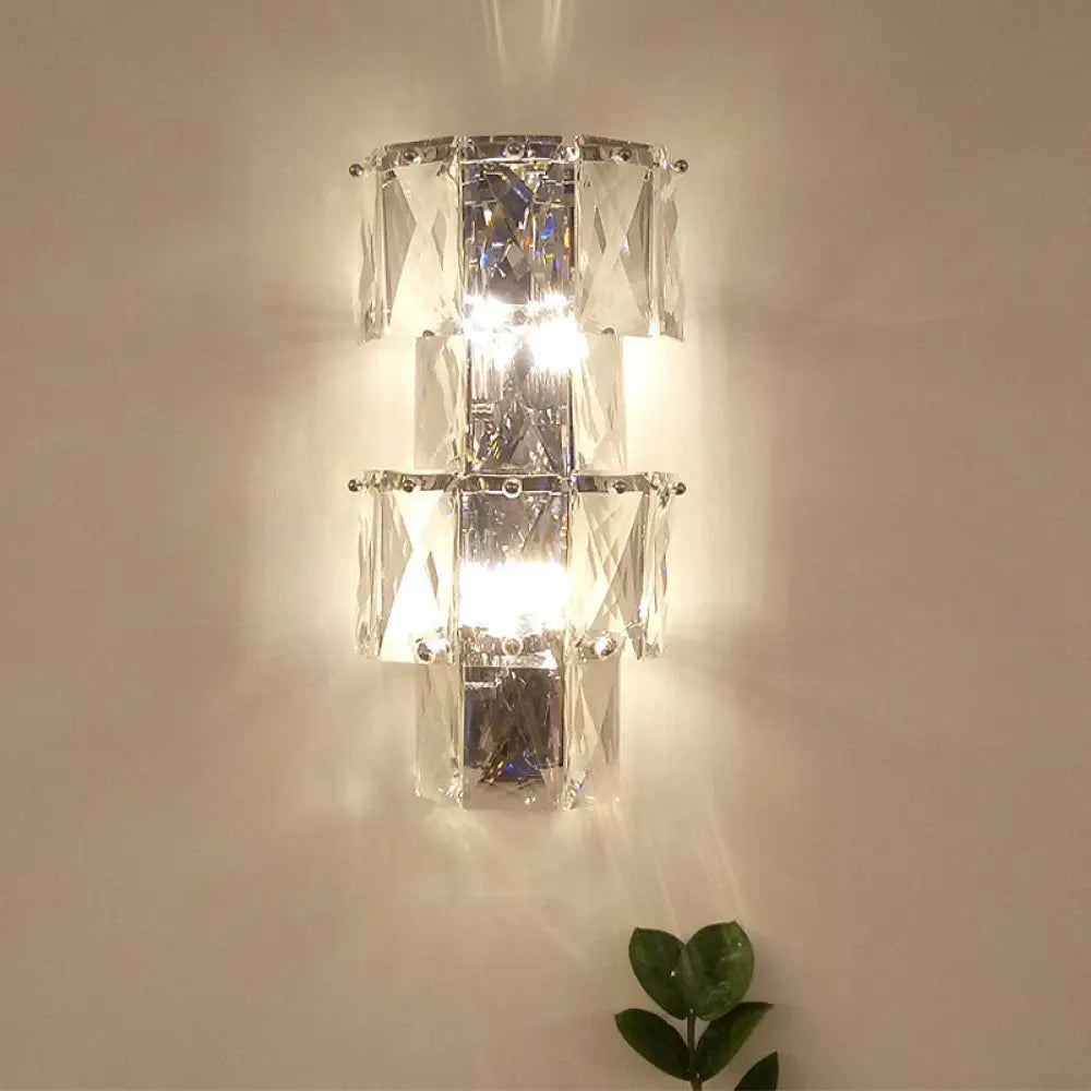 DecorBites™ Contemporary Clear Crystal 4-Bulb Tiered Ice Cube Wall Lamp Kit - Modern Sconce Light Fixture