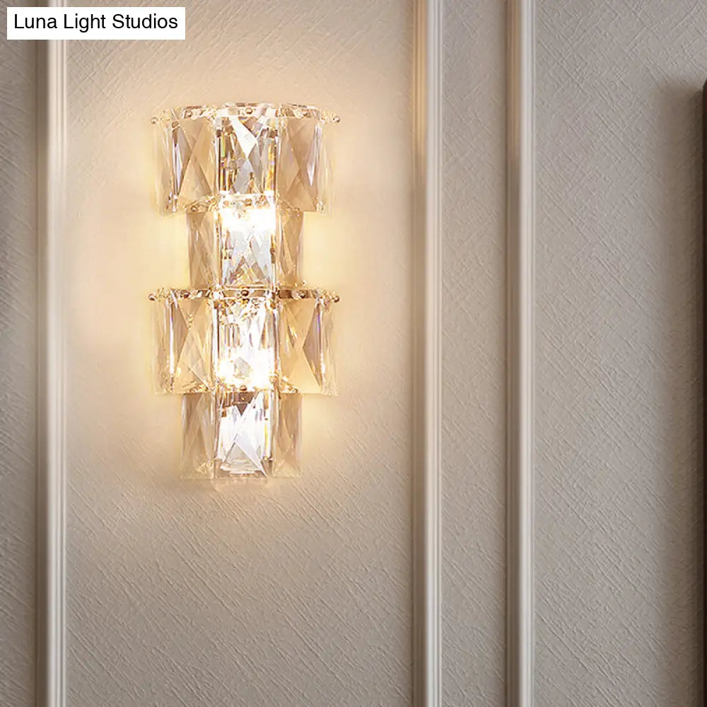 DecorBites™ Contemporary Clear Crystal 4-Bulb Tiered Ice Cube Wall Lamp Kit - Modern Sconce Light Fixture