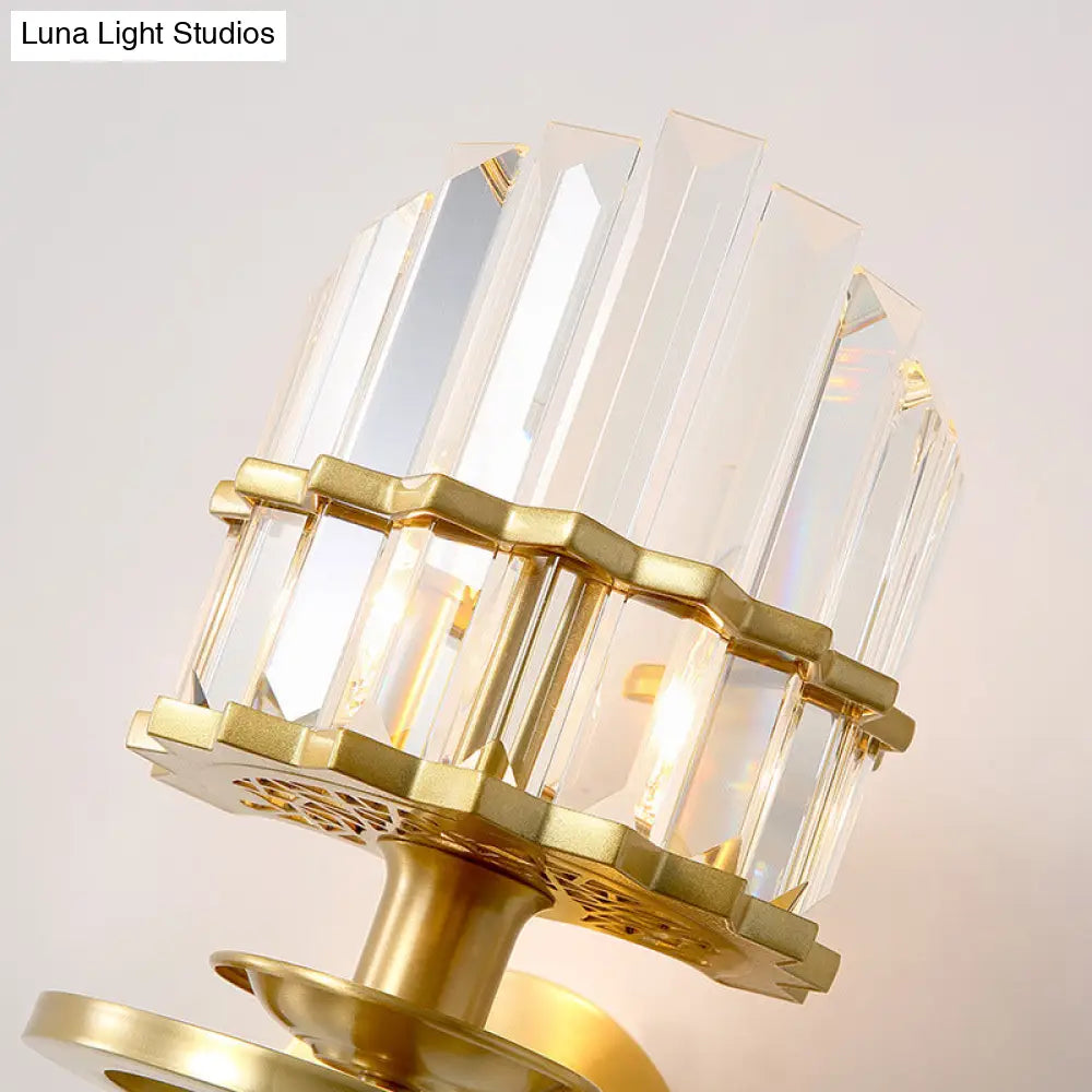 DecorBites™ Contemporary Clear Crystal Prism Wall Lamp with Brass Backplate - 1 Light Fixture