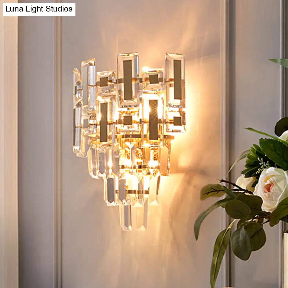DecorBites™ Contemporary Clear Crystal Wall Sconce with 5 Tiers and 3 Lights for Family Room Flush Mount