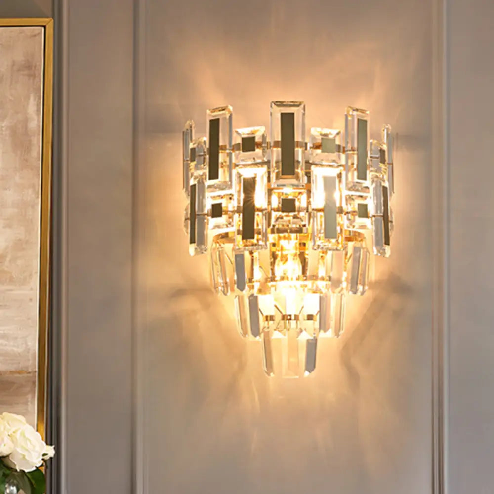 DecorBites™ Contemporary Clear Crystal Wall Sconce with 5 Tiers and 3 Lights for Family Room Flush Mount
