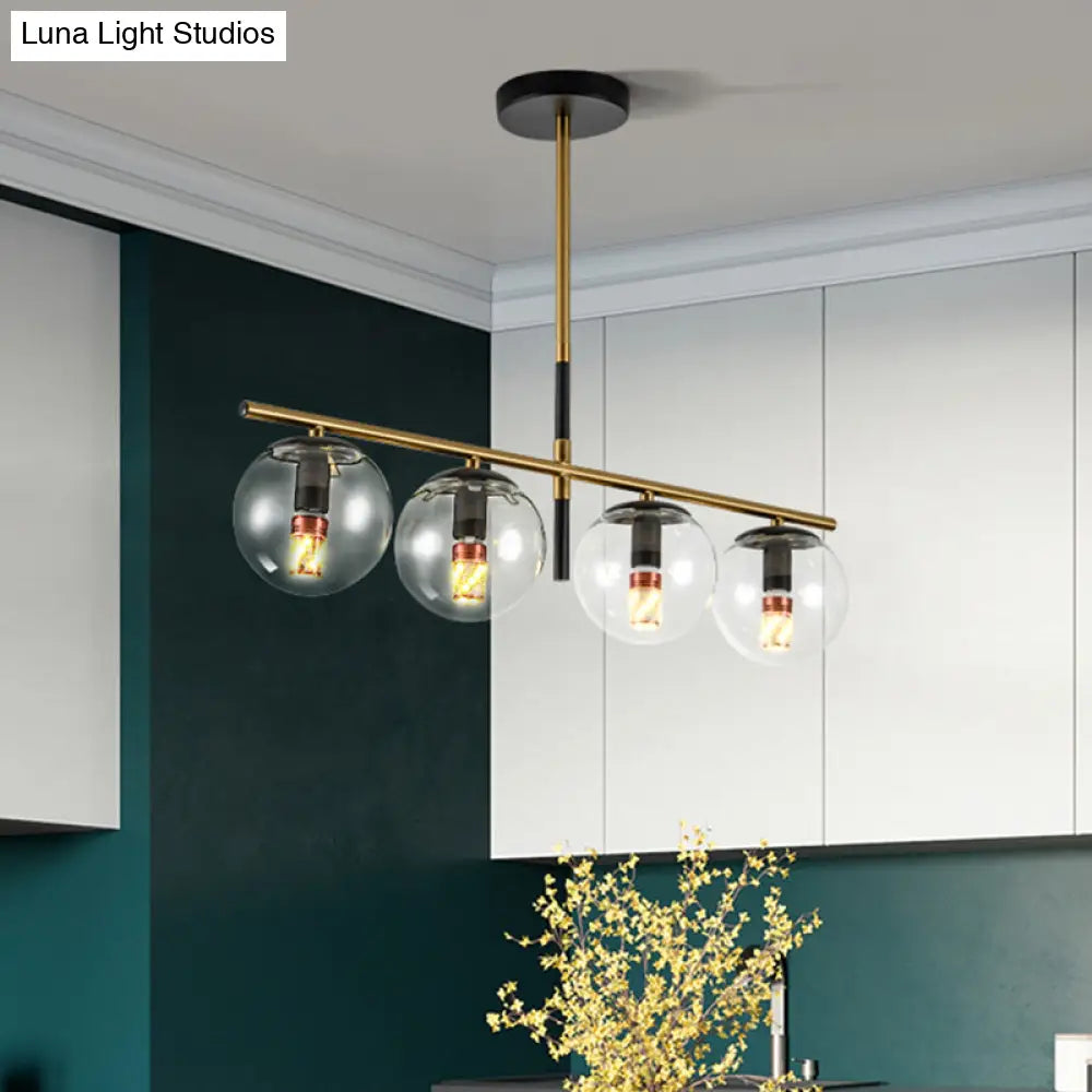 DecorBites™ Contemporary Clear Glass Ball Pendant Light with 4 Bulbs - Black and Gold