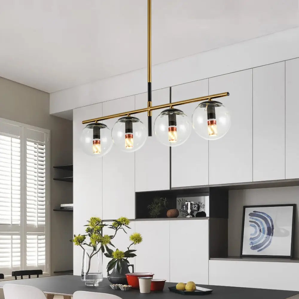 DecorBites™ Contemporary Clear Glass Ball Pendant Light with 4 Bulbs - Black and Gold