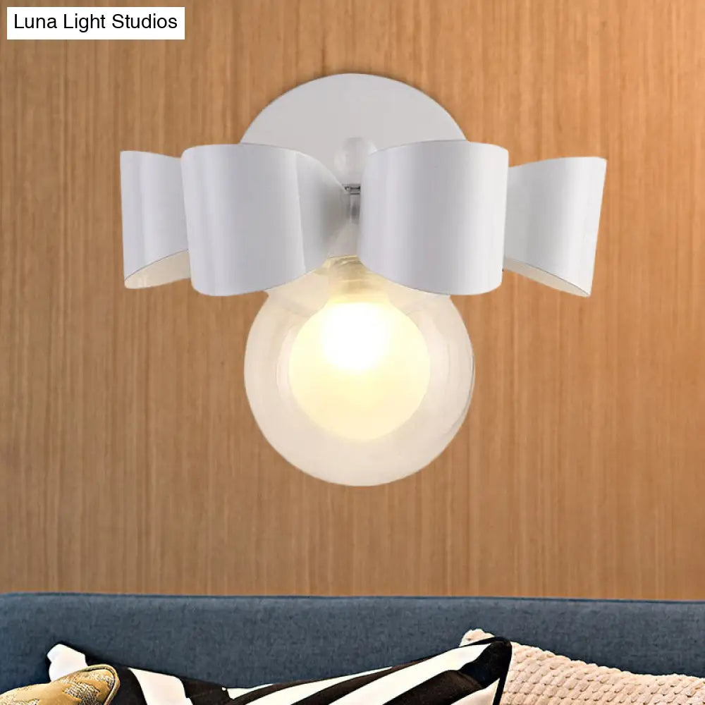 DecorBites™ Contemporary Clear Glass Round Wall Lamp - 1 Light White Wall Mounted Fixture with Bow Design