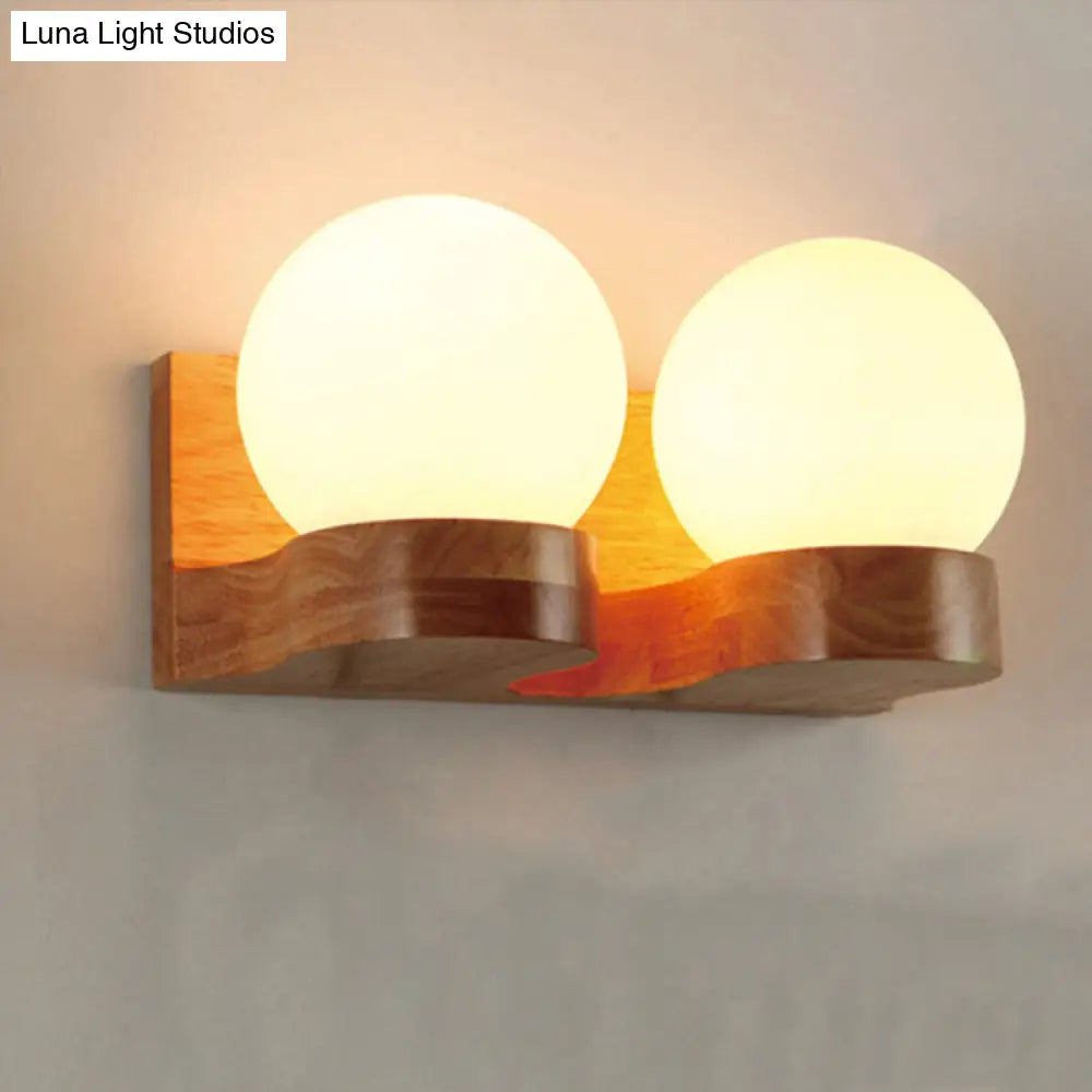 DecorBites™ Contemporary Cream Glass LED Sconce Light Fixture for Living Room Wall in Wood