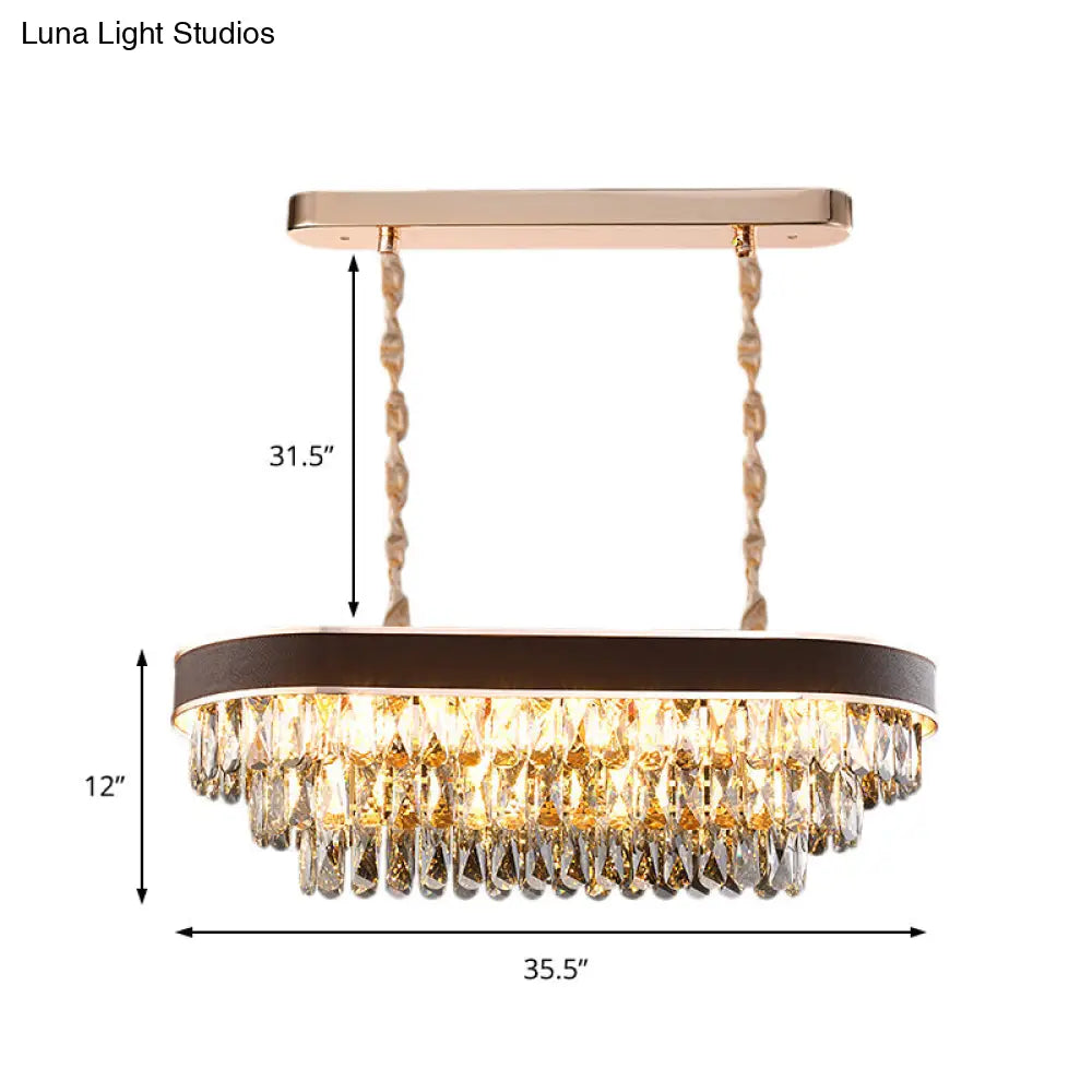 DecorBites™ Contemporary Crystal Block Hanging Light Fixture - Oval Island Lamp with 12 Lights in Black-Gold