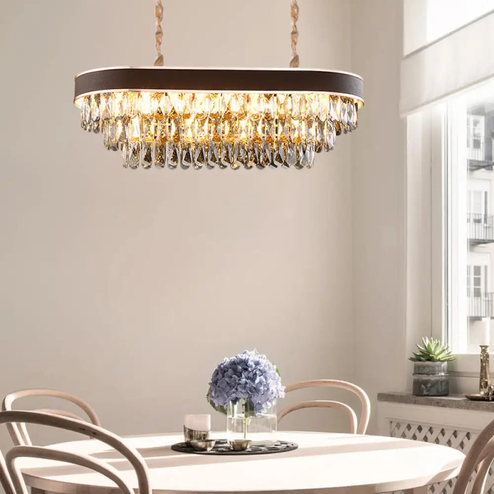 DecorBites™ Contemporary Crystal Block Hanging Light Fixture - Oval Island Lamp with 12 Lights in Black-Gold