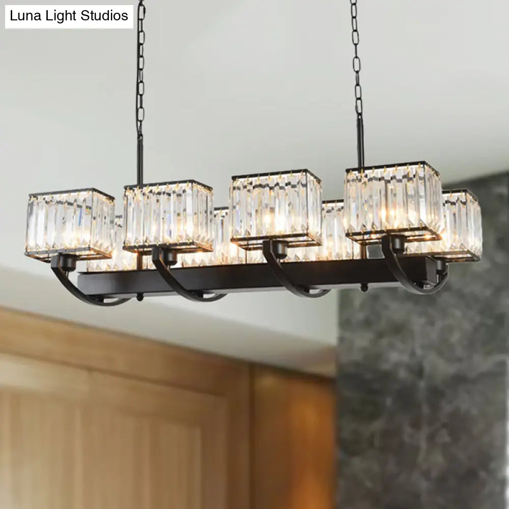 DecorBites™ Contemporary Crystal Chandelier with Adjustable Chain - 6/8 Bulbs, Black Rectangle Design