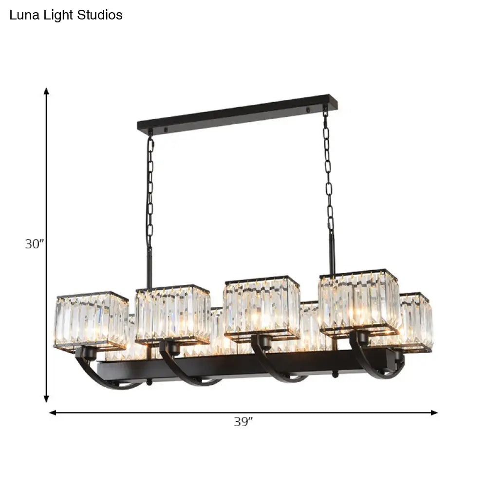 DecorBites™ Contemporary Crystal Chandelier with Adjustable Chain - 6/8 Bulbs, Black Rectangle Design