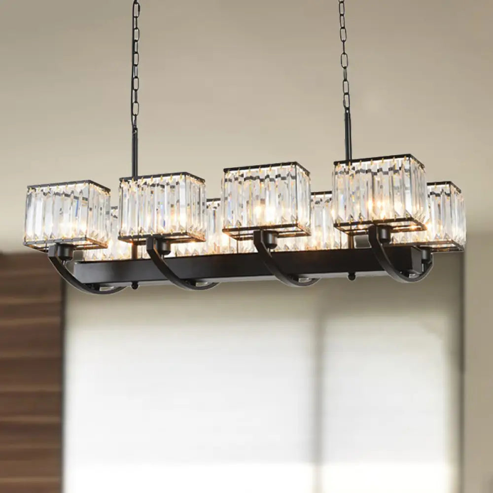 DecorBites™ Contemporary Crystal Chandelier with Adjustable Chain - 6/8 Bulbs, Black Rectangle Design