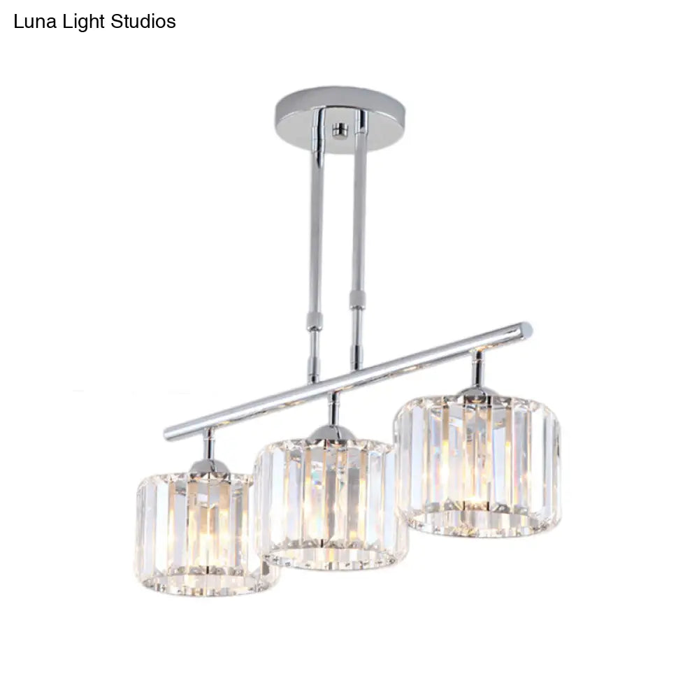 DecorBites™ Contemporary Crystal Chrome Drum Chandelier Light with 3/4 Pendant Bulbs - Perfect for Bedroom