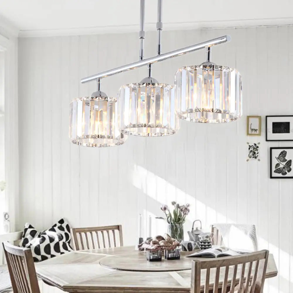 DecorBites™ Contemporary Crystal Chrome Drum Chandelier Light with 3/4 Pendant Bulbs - Perfect for Bedroom