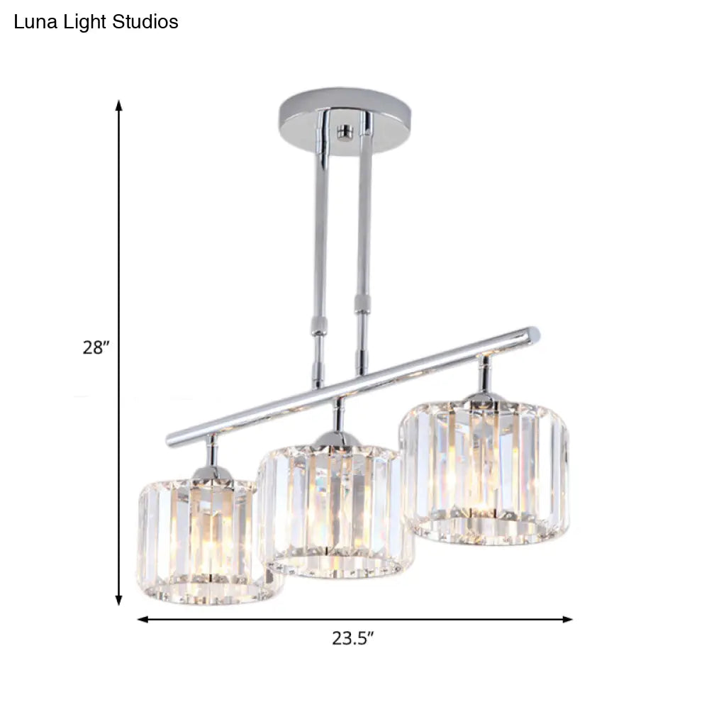 DecorBites™ Contemporary Crystal Chrome Drum Chandelier Light with 3/4 Pendant Bulbs - Perfect for Bedroom