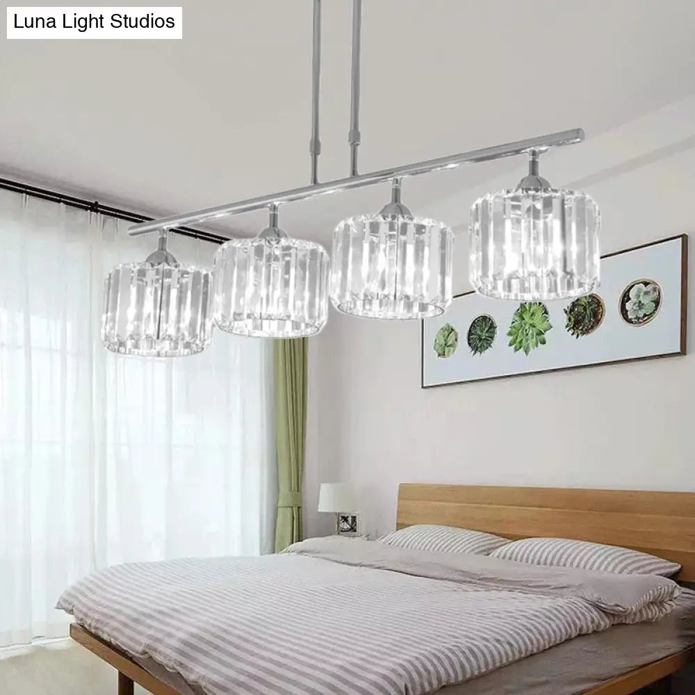 DecorBites™ Contemporary Crystal Chrome Drum Chandelier Light with 3/4 Pendant Bulbs - Perfect for Bedroom