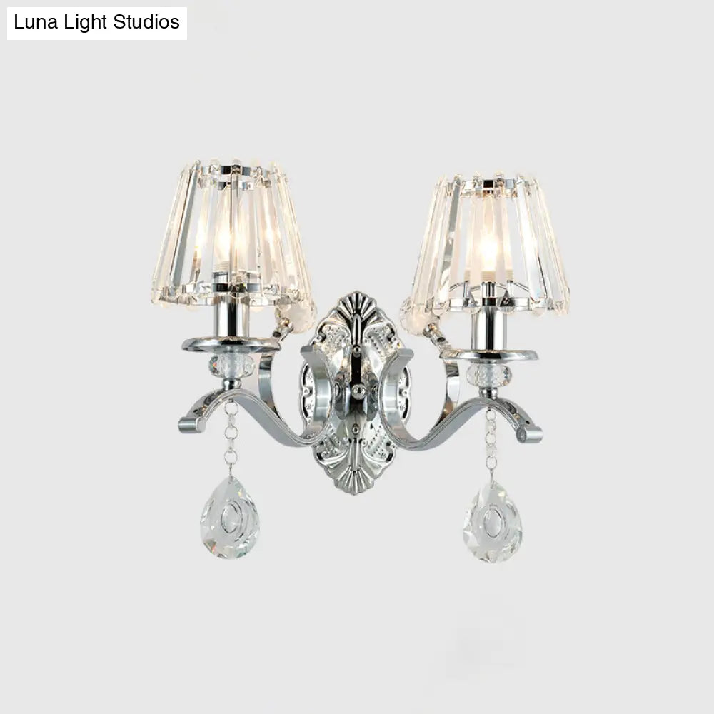 DecorBites™ Contemporary Crystal Conical Wall Sconce - 2-Light Silver Lighting for Living Room
