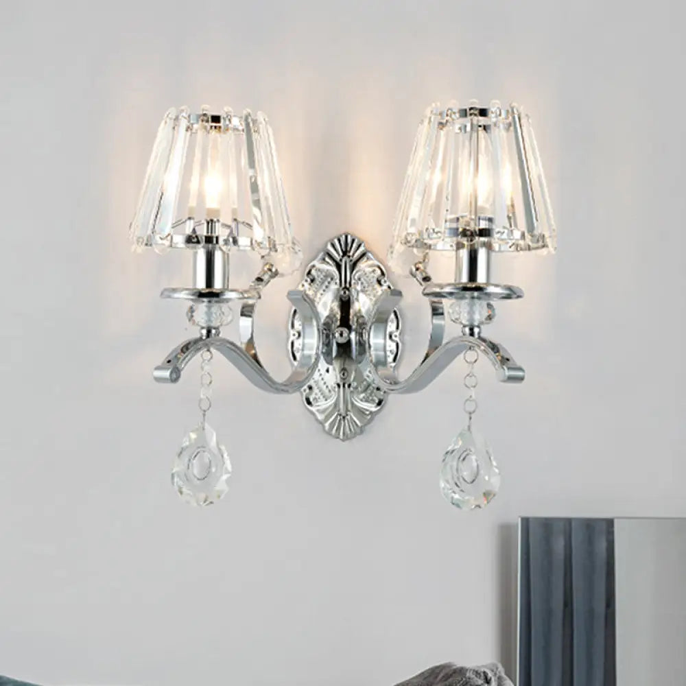 DecorBites™ Contemporary Crystal Conical Wall Sconce - 2-Light Silver Lighting for Living Room