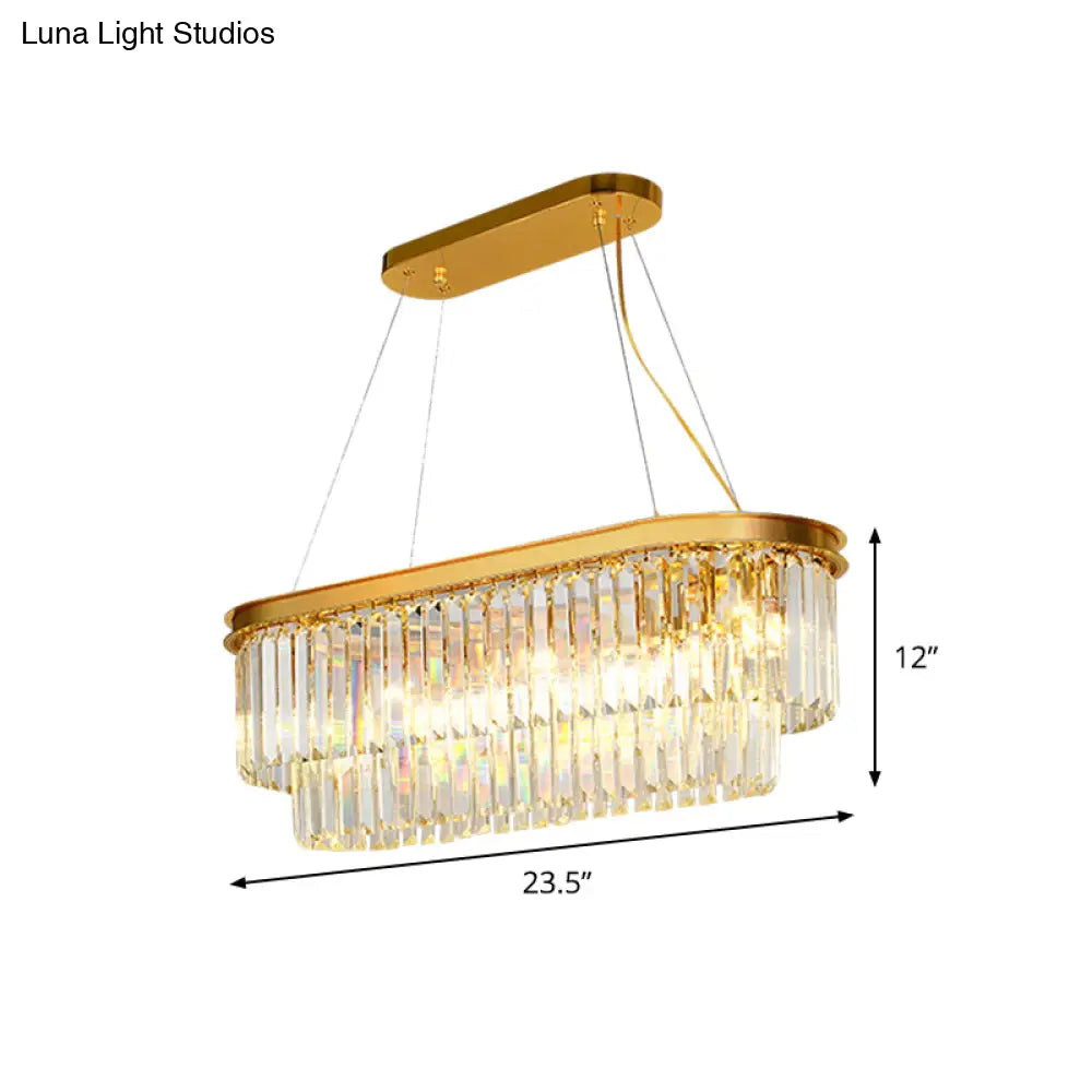 DecorBites™ Contemporary Crystal Island Pendant with 7 Bulbs and Gold Finish - 2 Layer Ellipse Design