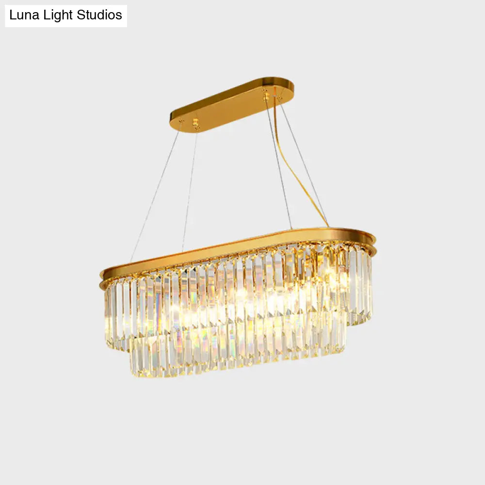 DecorBites™ Contemporary Crystal Island Pendant with 7 Bulbs and Gold Finish - 2 Layer Ellipse Design