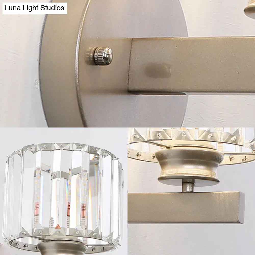DecorBites™ Contemporary Crystal Nickel Drum Sconce Light for Bedroom Wall"