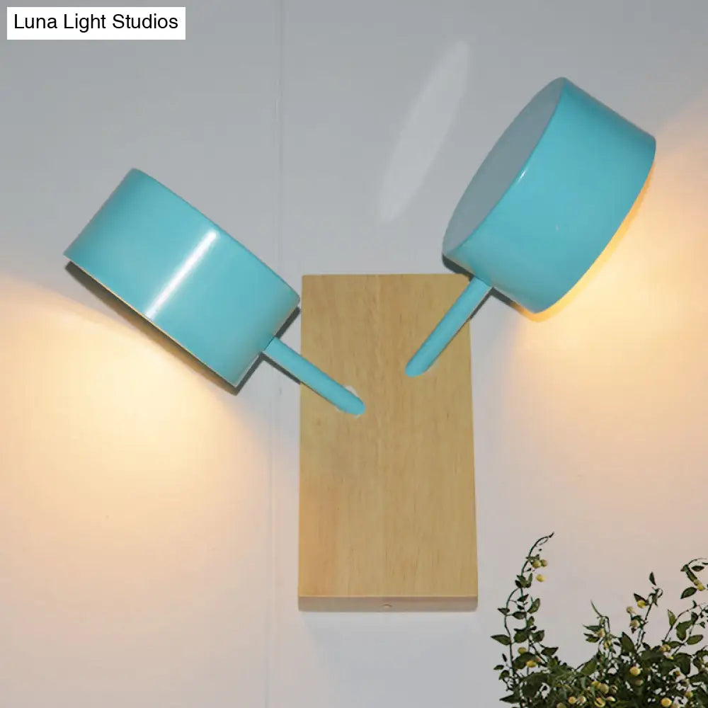 DecorBites™ Contemporary Double Drum Wall Mounted Light: Metal Fixture for Kitchen with 2 Bulbs, Black/White/Blue
