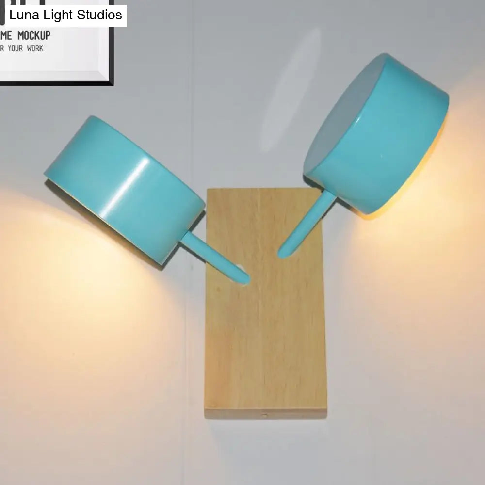DecorBites™ Contemporary Double Drum Wall Mounted Light: Metal Fixture for Kitchen with 2 Bulbs, Black/White/Blue