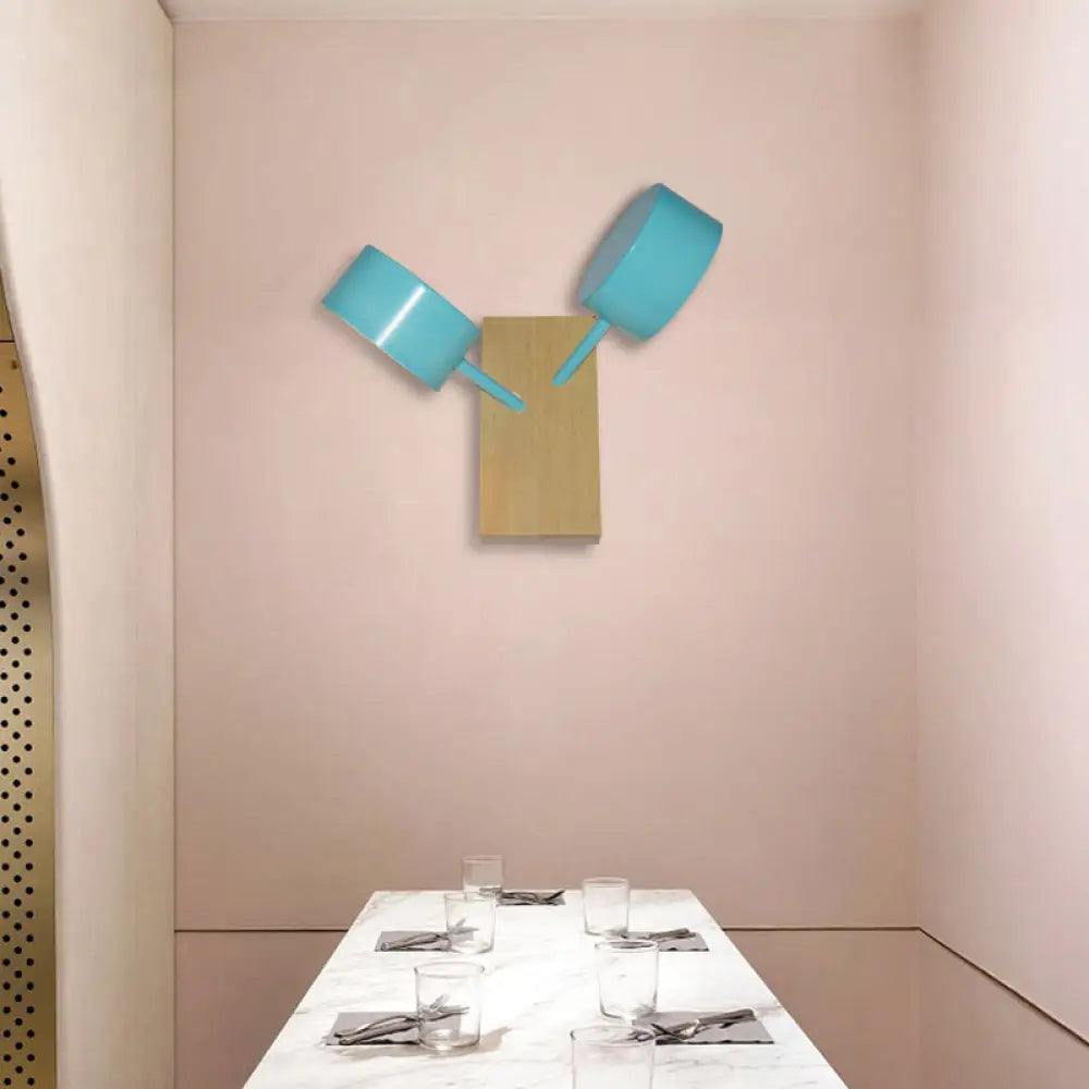 DecorBites™ Contemporary Double Drum Wall Mounted Light: Metal Fixture for Kitchen with 2 Bulbs, Black/White/Blue