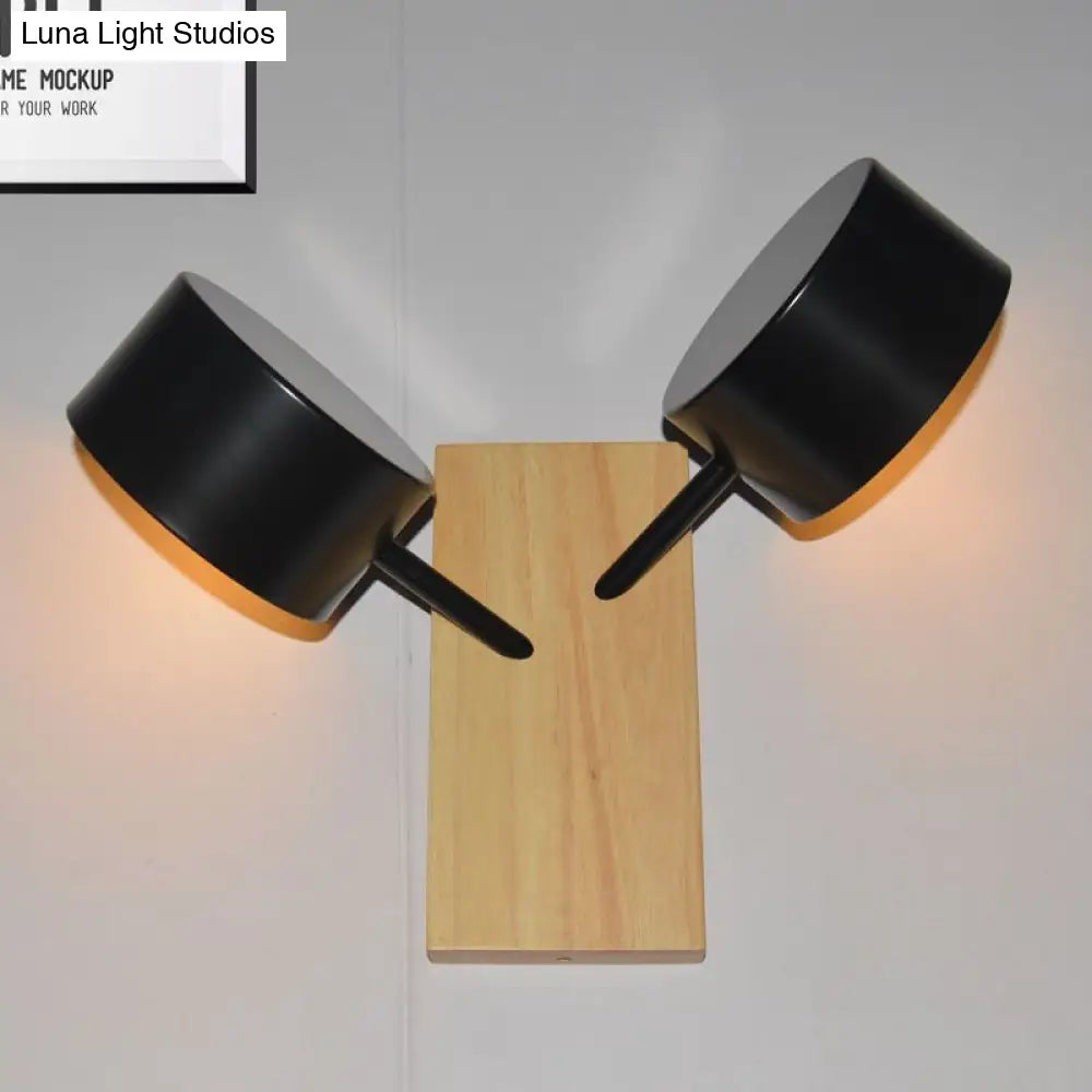 DecorBites™ Contemporary Double Drum Wall Mounted Light: Metal Fixture for Kitchen with 2 Bulbs, Black/White/Blue