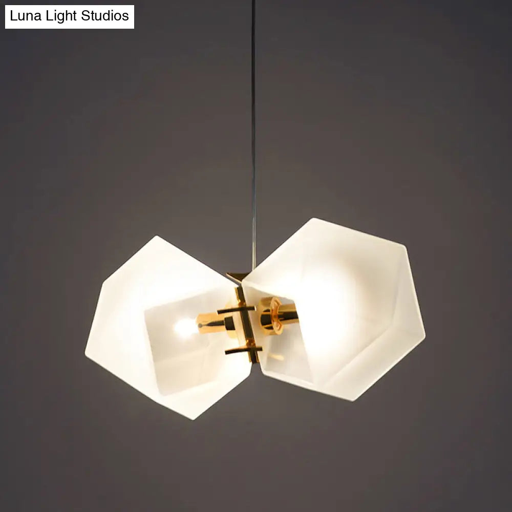 DecorBites™ Contemporary Frosted Glass Honeycomb Island Lamp with Brass Ceiling Hang - Modern 2/4/8-Light for Living Room