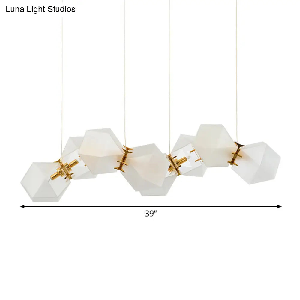 DecorBites™ Contemporary Frosted Glass Honeycomb Island Lamp with Brass Ceiling Hang - Modern 2/4/8-Light for Living Room