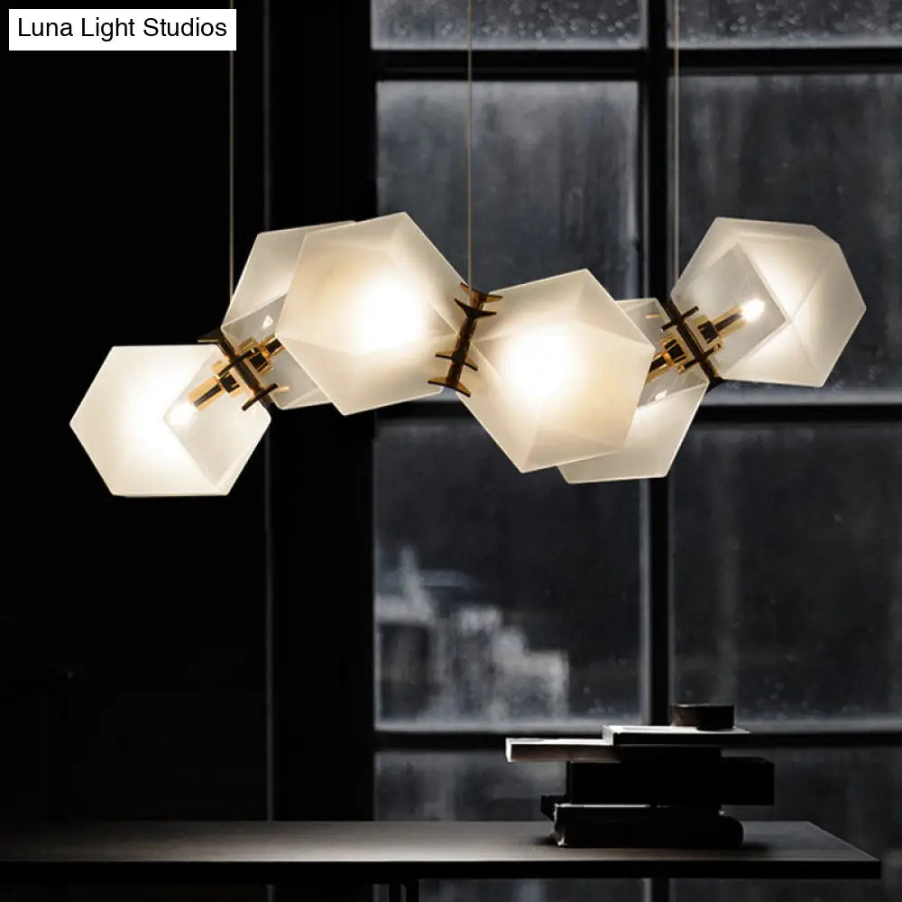 DecorBites™ Contemporary Frosted Glass Honeycomb Island Lamp with Brass Ceiling Hang - Modern 2/4/8-Light for Living Room