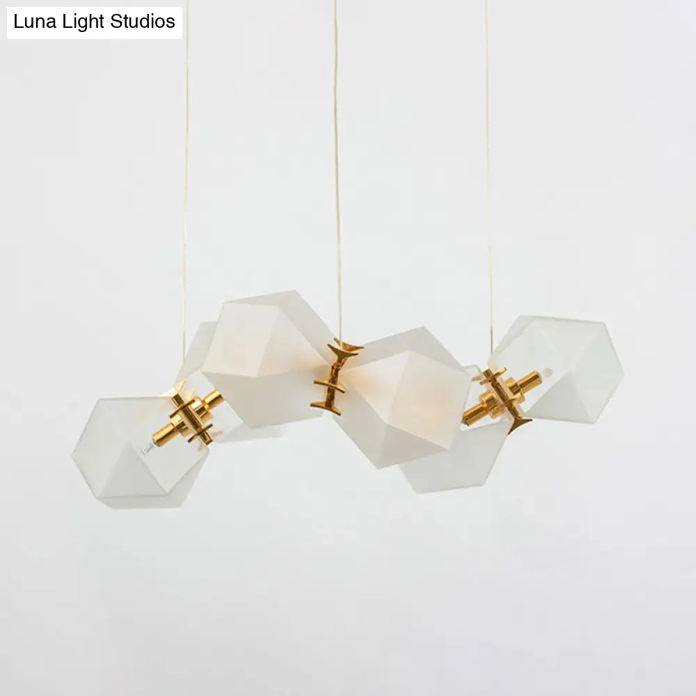 DecorBites™ Contemporary Frosted Glass Honeycomb Island Lamp with Brass Ceiling Hang - Modern 2/4/8-Light for Living Room