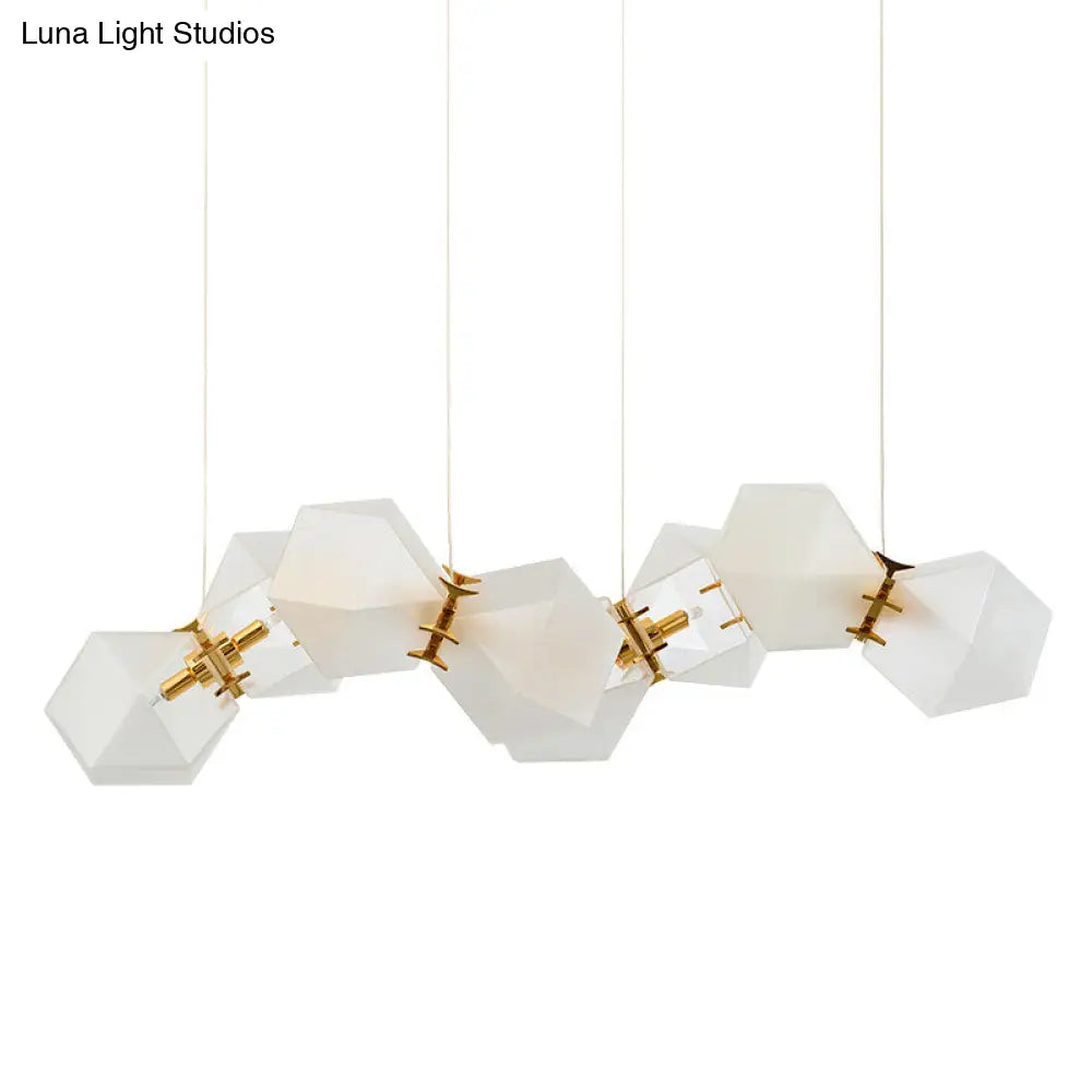 DecorBites™ Contemporary Frosted Glass Honeycomb Island Lamp with Brass Ceiling Hang - Modern 2/4/8-Light for Living Room