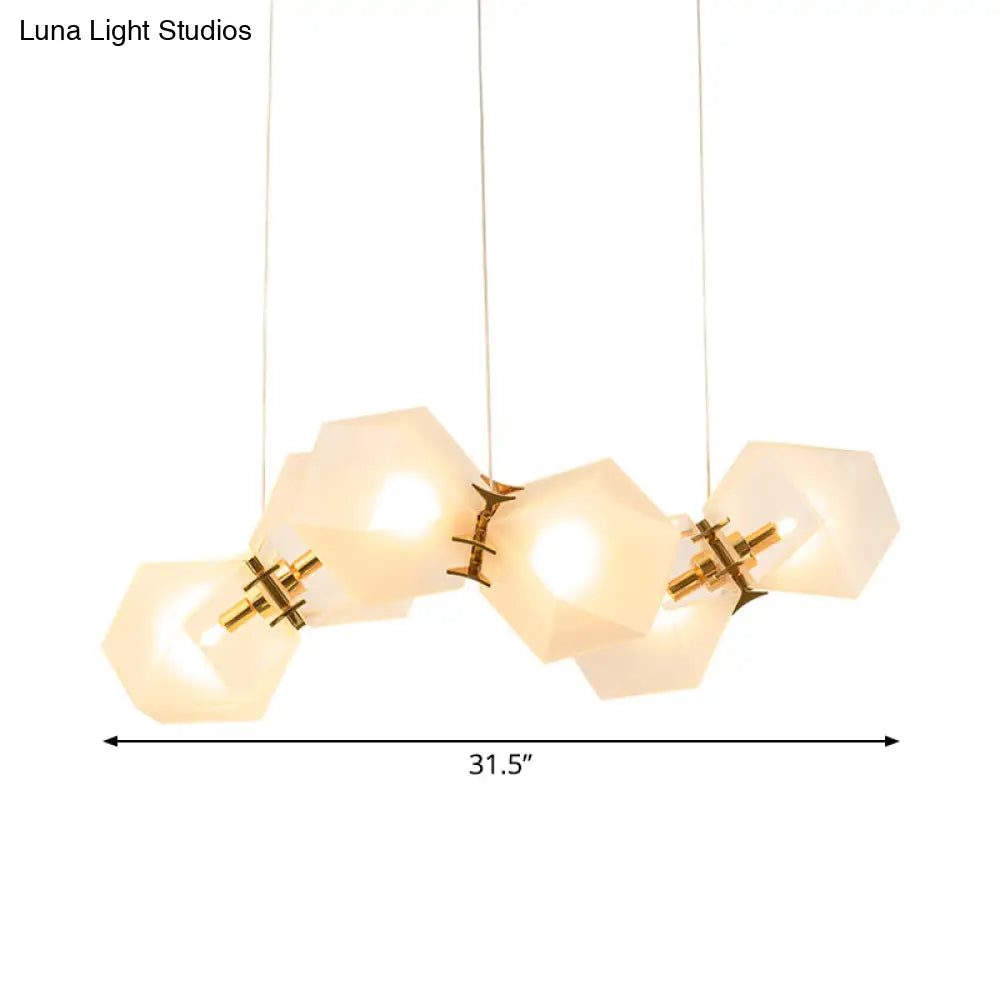 DecorBites™ Contemporary Frosted Glass Honeycomb Island Lamp with Brass Ceiling Hang - Modern 2/4/8-Light for Living Room