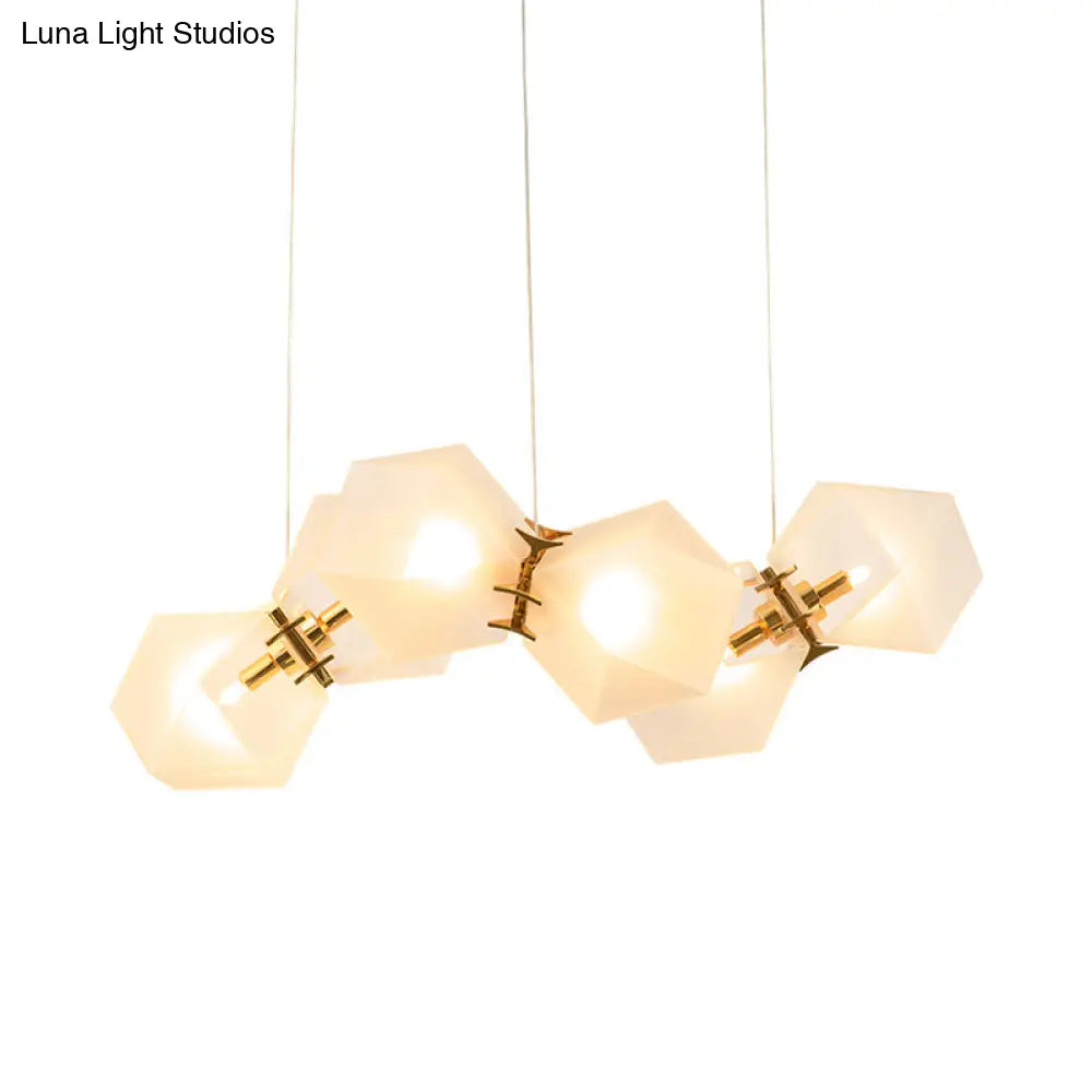 DecorBites™ Contemporary Frosted Glass Honeycomb Island Lamp with Brass Ceiling Hang - Modern 2/4/8-Light for Living Room