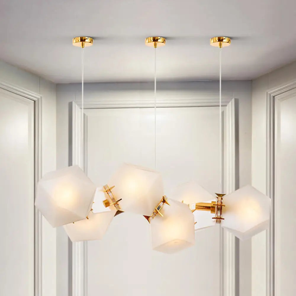 DecorBites™ Contemporary Frosted Glass Honeycomb Island Lamp with Brass Ceiling Hang - Modern 2/4/8-Light for Living Room