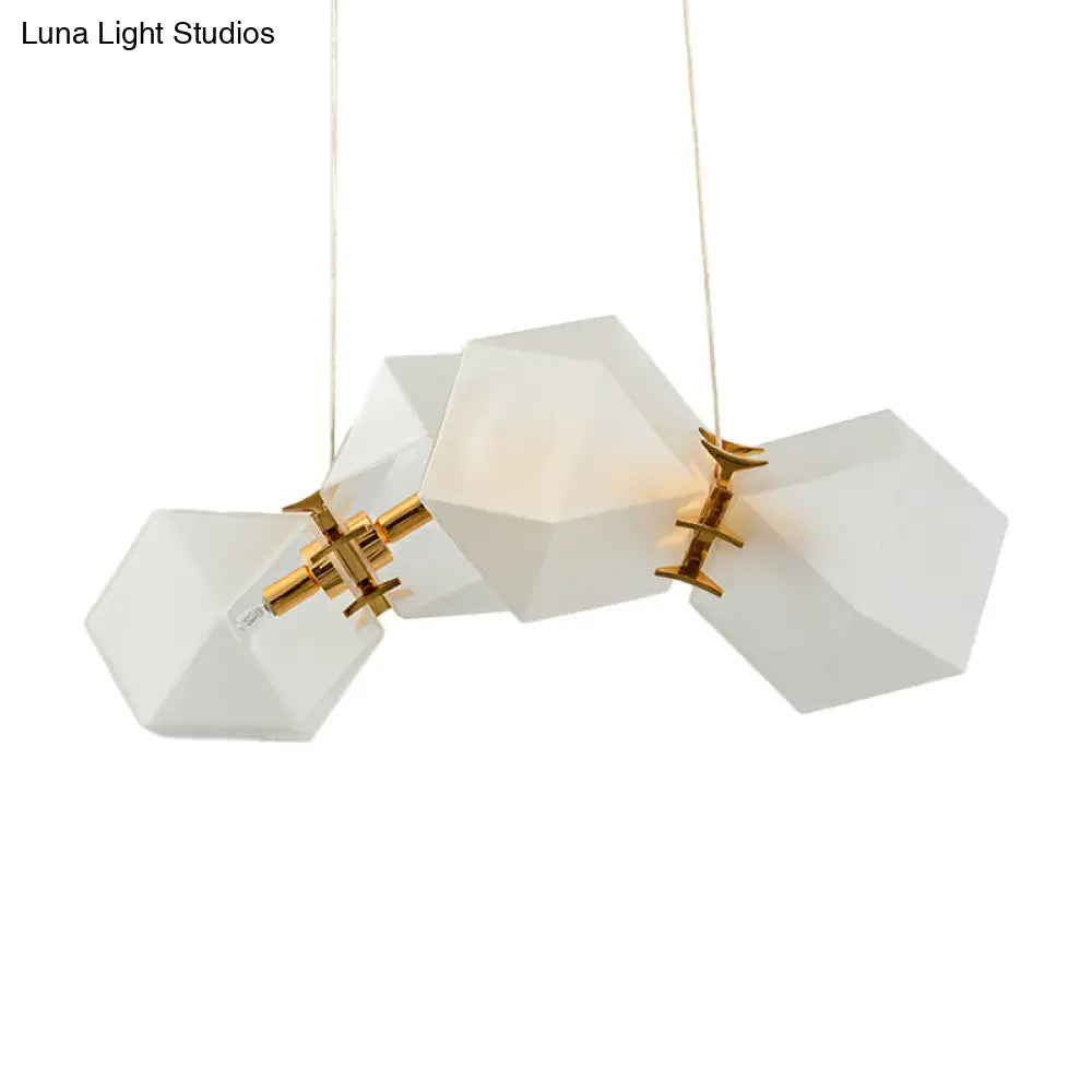 DecorBites™ Contemporary Frosted Glass Honeycomb Island Lamp with Brass Ceiling Hang - Modern 2/4/8-Light for Living Room