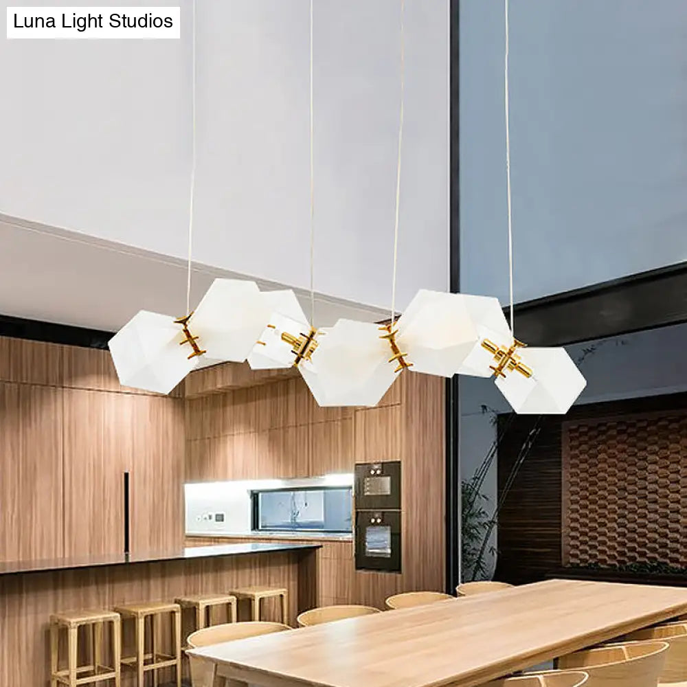 DecorBites™ Contemporary Frosted Glass Honeycomb Island Lamp with Brass Ceiling Hang - Modern 2/4/8-Light for Living Room