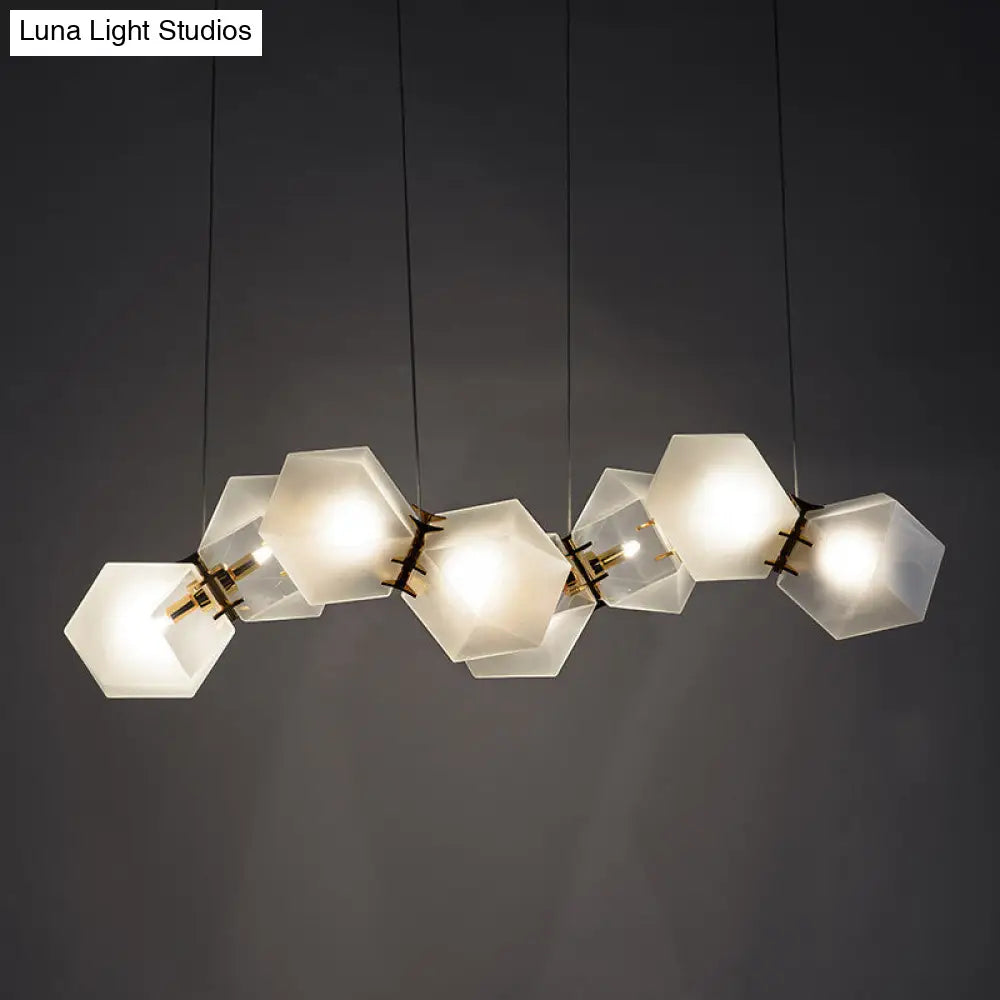 DecorBites™ Contemporary Frosted Glass Honeycomb Island Lamp with Brass Ceiling Hang - Modern 2/4/8-Light for Living Room