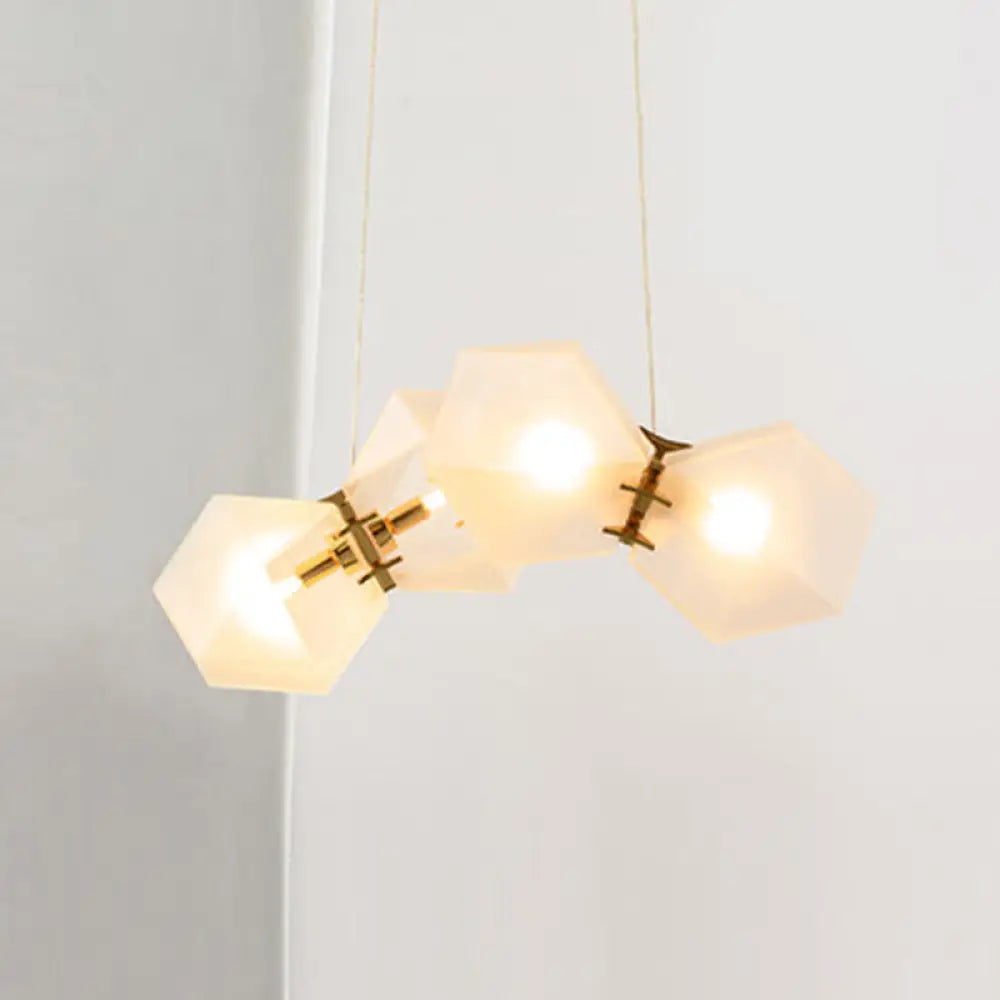 DecorBites™ Contemporary Frosted Glass Honeycomb Island Lamp with Brass Ceiling Hang - Modern 2/4/8-Light for Living Room