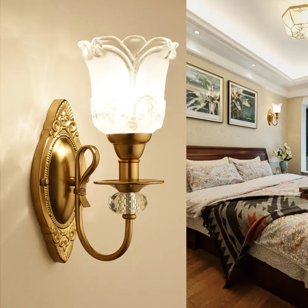 DecorBites™ Contemporary Frosted Glass Petal Wall Lamp with Crystal Deco - Gold Finish