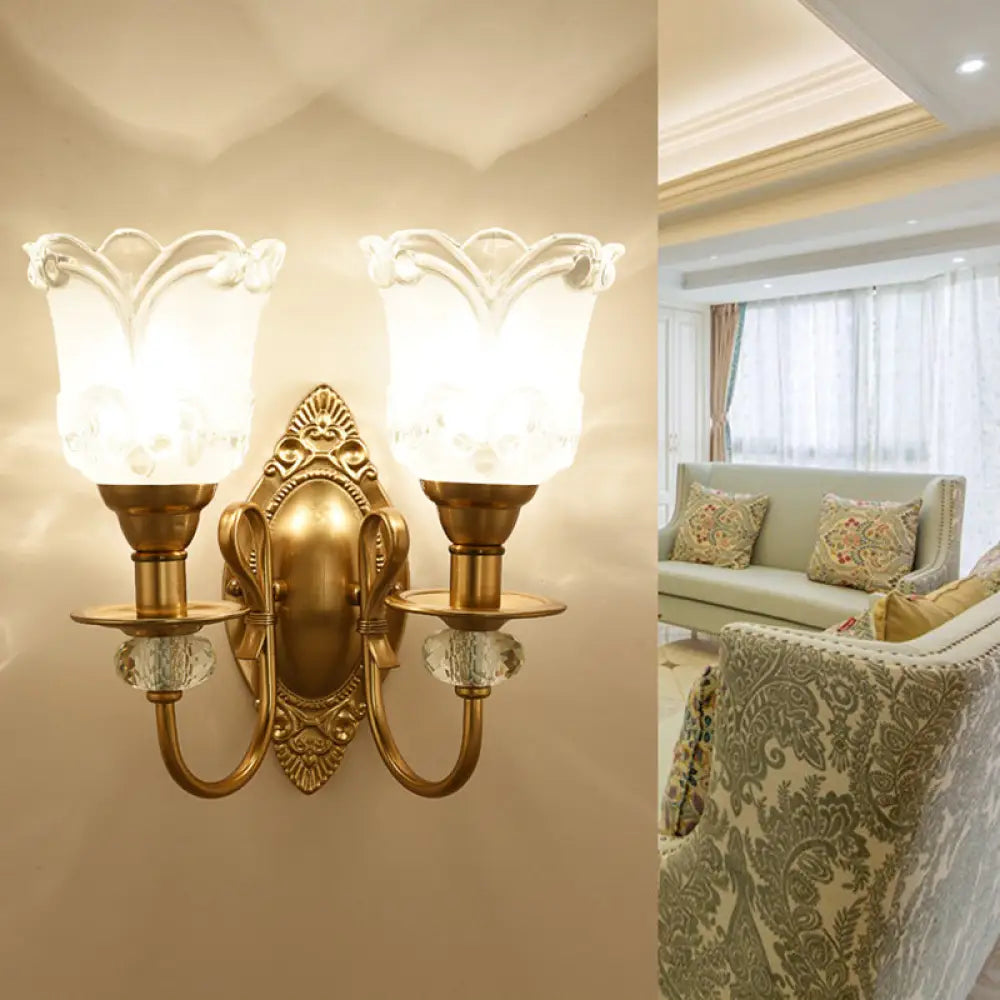 DecorBites™ Contemporary Frosted Glass Petal Wall Lamp with Crystal Deco - Gold Finish