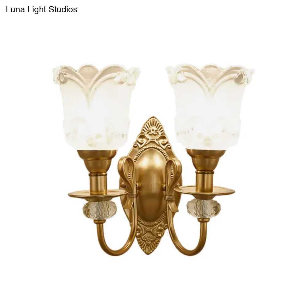 DecorBites™ Contemporary Frosted Glass Petal Wall Lamp with Crystal Deco - Gold Finish