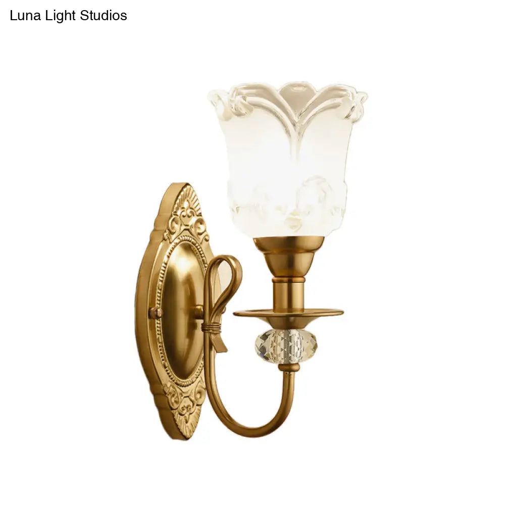 DecorBites™ Contemporary Frosted Glass Petal Wall Lamp with Crystal Deco - Gold Finish