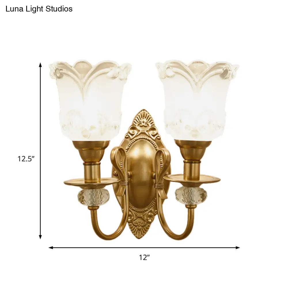 DecorBites™ Contemporary Frosted Glass Petal Wall Lamp with Crystal Deco - Gold Finish