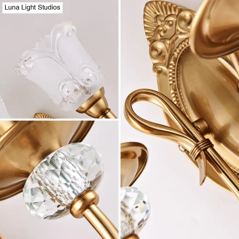 DecorBites™ Contemporary Frosted Glass Petal Wall Lamp with Crystal Deco - Gold Finish