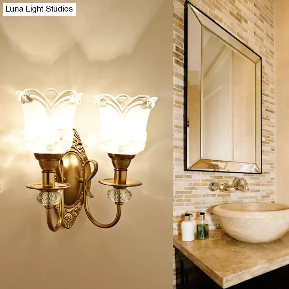 DecorBites™ Contemporary Frosted Glass Petal Wall Lamp with Crystal Deco - Gold Finish